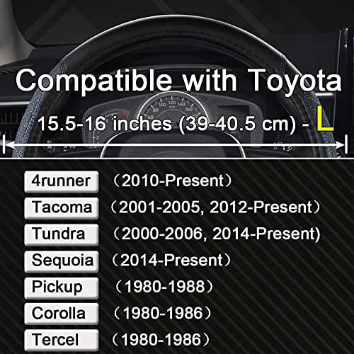 West Llama Customized Auto Car Steering Wheel Cover for Toyota Tacoma,4Runner,Tundra,Sequoia,15.5-16 inch(Diamond Quilted-Black+Blue-Large Size) - color: B-Black+Blue, size: Large size (15 ½''-16'')