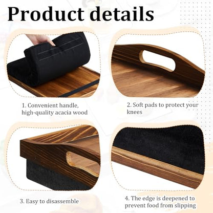 Tioncy 1 Piece Bamboo Lap Tray with Detachable Pillow 16.9'' x 13'' Lap TV Trays Desk with Handles for Adults Eating in Recliner Breakfast Housewarming Gift (Burn Color) - color: Burn Color
