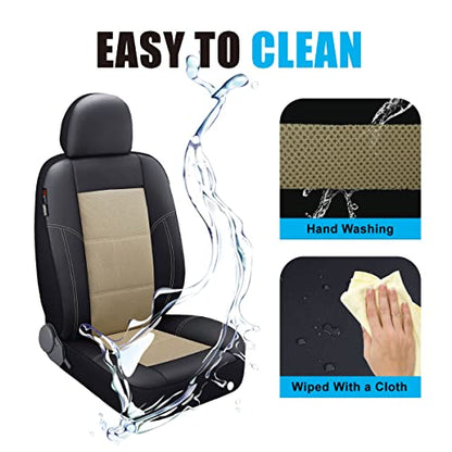 P&J AUTO Leather and Mesh Car Seat Cover Front Pair Universal Fit for Cars Trucks Vans & SUVs Airbag Compatible (Beige) - color: BK BG