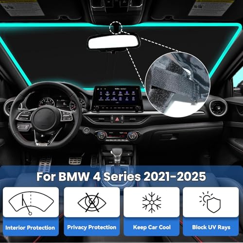 Windshield Sun Shade for 2021-2025 BMW 4 Series 430i 440i i4 m4, Car Front Window Sunshade with 240T Sun Visor Protector Blocks UV Rays Heat Sun Shield Accessories - size: For 4 Series 2021-2025