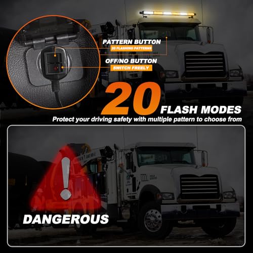 ASPL 26inch 126 LED Rooftop Emergency Strobe Lights Bar Double Side Flashing Safety Warning Traffic Advisor Light Bar Hazard Snow Plow Light for Trucks Vehicles Construction Tow Pickup(Amber/White) - color: Amber/White