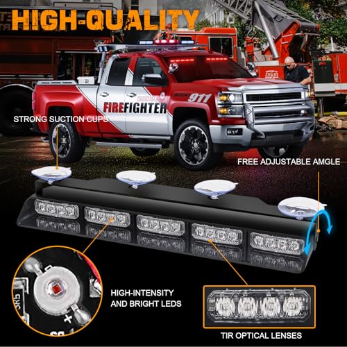 XRIDONSEN 2x 17 inch Red Emergency Lights Bar 40 LED Dash Visor Interior Front/Rear Windshield Strobe Lights Safety Flashing Warning Hazard for Ambulance Firefighter Police Vehicles Trucks Car - color: Red
