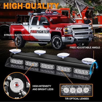 XRIDONSEN 2x 17 inch Red Emergency Lights Bar 40 LED Dash Visor Interior Front/Rear Windshield Strobe Lights Safety Flashing Warning Hazard for Ambulance Firefighter Police Vehicles Trucks Car - color: Red