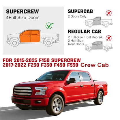 in-Channel Window Rain Guards Fits Ford F150 2015-2025 SuperCrew, Window Deflectors Vent Visors for 2017-2022 F250 F350 F450 F550 Crew Cab, 4 Full-Size Doors - size: 2015-2026 F150 SuperCrew