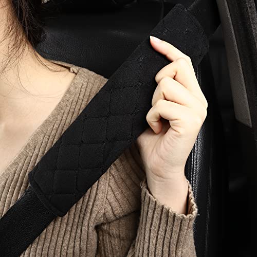 Tapha Plush Car Seat Belt Cover and Shoulder Pad Cushions Improve Driving Comfort, 2 PCS Included and Compatible with All Vehicles (Black) - color: Black