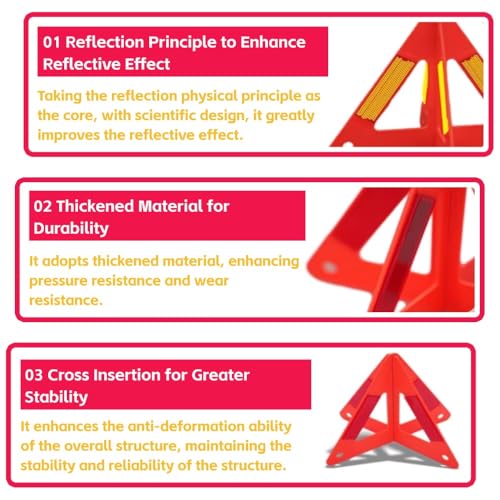 Akozon Emergency Triangles, Portable Car Roadside Triangles Emergency Breakdown Reflective Triangle For Car Warning Safety Road Stop Sign