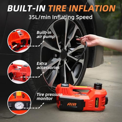 STANDTALL Electric Car Jack Kit 5 Ton 12V Electric Jack for Car with Impact Wrench and Tire Inflator Pump for SUV Sedan Truck Change Tires Garage Repair - color: Red Jack+Impact Wrench