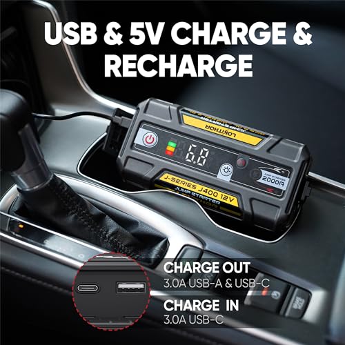 LOKITHOR J400 2000A Jump Starter with ConnectMax Tech,12V Battery Portable Jumper Cable, Lithium Jump Box and Jump Pack for Up to 8.0L Gas and 6.0L Diesel Engines, Power Bank & Smart Digital Screen - color: Yellow