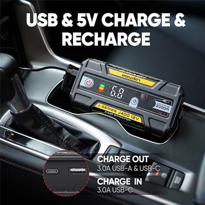 LOKITHOR J400 2000A Jump Starter with ConnectMax Tech,12V Battery Portable Jumper Cable, Lithium Jump Box and Jump Pack for Up to 8.0L Gas and 6.0L Diesel Engines, Power Bank & Smart Digital Screen - color: Yellow