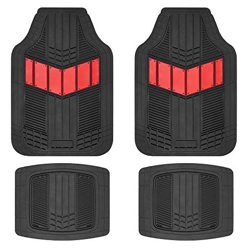 BDK Rubber Car Floor Mats All Weather Waterproof 4-Piece Sporty Two-Tone Design Car Mats Full Set - Universal Trim-to-Fit Floor Mats for Car, SUV, & Trucks - Car Carpet Protector - color: 4pc Two-Tone Rubber