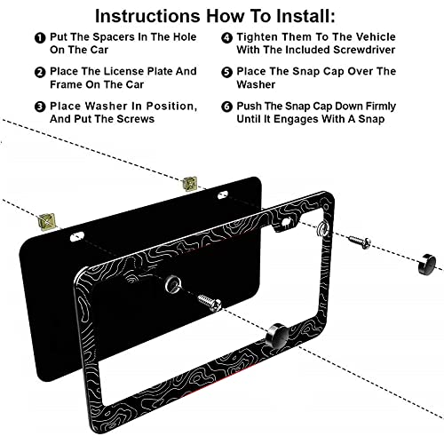 2 Pack Topographic | Topography | Map | Exploration | Discovery License Plate Frames, Stainless Steel License Plate Cover with Screw Caps Cover and Screwdriver Set - 2-Hole - color: Topographic