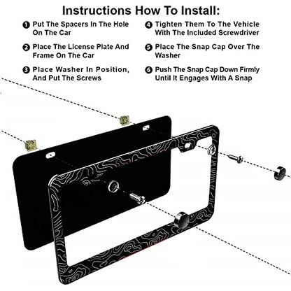 2 Pack Topographic | Topography | Map | Exploration | Discovery License Plate Frames, Stainless Steel License Plate Cover with Screw Caps Cover and Screwdriver Set - 2-Hole - color: Topographic