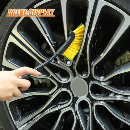 Car Wheel Cleaning Brush, 12'' Hard Bristle Auto Tire Gap Scrub Brush with Long Handle, Multifunctional Vehicle Interior Crevice Detailing Tool for Home and Hard to Reach Areas(1PC) - size: 1PC