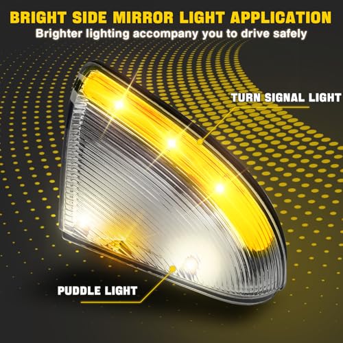 WEILEITE LED Side Mirror Light Turn Signal Bulb Puddle Lamp Lens Cover Fit For Dodge Ram 1500 2009-2018 Ram 2500 2010-2018 Replaces 68064949AA/68064949AA 68232479AA/68232479AA - size: Left & Right