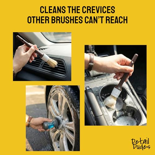 Car Detailing Brush Set 9-Pack - Boars Hair Brushes with Tire and Wheel Brush Plus Tire Dressing Applicator - Soft Bristle Car Detailing Kit for Interior, Exterior and Wheels - Detail Dudes - size: 9 Pack (Full Kit)