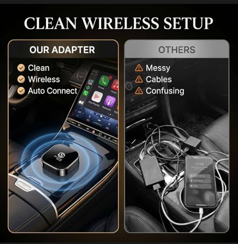 2-in-1 Wireless CarPlay & Android Auto Adapter, Wired to Wireless Adapter for Factory Wired CarPlay Vehicles, 5.8GHz WiFi, Bluetooth 5.3, Fast Auto-Connect – Black - color: Black