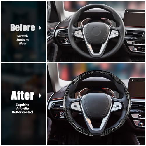 Carbon Fiber Steering Wheel Covers 3 Piece Clip on Steering Wheel Cover (Black) - color: Black