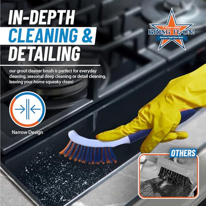 Bring It On Grout Cleaning Brush – Crevice Cleaning Brush with Stiff Nylon Bristles – Heavy-Duty Grout and Tile Cleaner Brush – Scrubbing Brush for Corners, Bathroom, Kitchen, Crevice Gaps - style: Single Brush