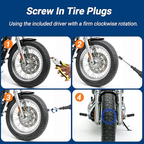 Tire Repair Rubber Nail Kit, Premium Spiral Screw-in Tire Plugs with 2 Sizes, Emergency Roadside Flat Tire Fix Tool for Car Truck Motorcycle Tractor ATV SUV - Fast Self Service Repair, 61 PCS - size: 60 PCS + Screwdriver