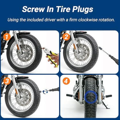 Tire Repair Rubber Nail Kit, Premium Spiral Screw-in Tire Plugs with 2 Sizes, Emergency Roadside Flat Tire Fix Tool for Car Truck Motorcycle Tractor ATV SUV - Fast Self Service Repair, 61 PCS - size: 60 PCS + Screwdriver