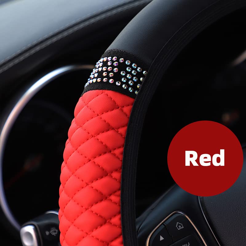 PU Leather Elasticity Car Steering Wheel Cover Anti-Slip Adjustable Steering Wheel Protective Sleeve, red - color: Red