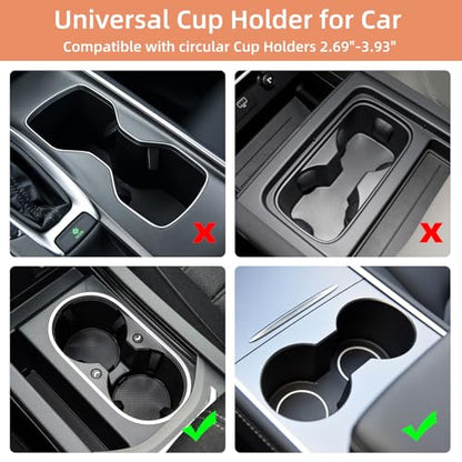 Car Cup Holder Expander with Phone Holder, 2 in 1 Big Cup Organizer with Adjustable Base, fits for Tumbler Cup 20-40oz Hydro Flask, Yeti, 3.4”-4.1” Cups