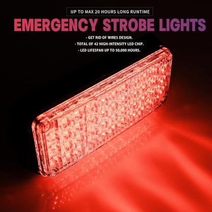 BooYu Red Magnetic Flashing Strobe Light/w Controller, Battery Operated Rechargeable LED Safety Lights, Mini Portable Emergency Warning Light Bar for Police Car, Fire Trucks Vehicles 2-Pcs - color: 2pcs Red/Red