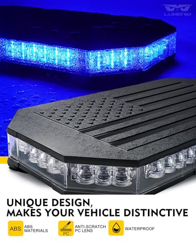 LUMENIX Blue LED Rooftop Strobe Beacon Police Lights Magnetic Mount Emergency Security Caution Flashing Traffic Light Bar for Volunteer Firefighter First Responders Vehicles Trucks - Patented Design - color: Blue