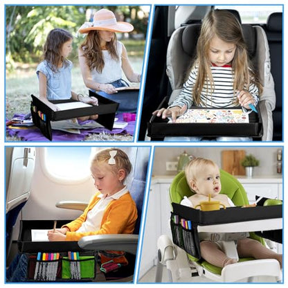 Car Seat Tray for Kids Travel - Carseat table Top for Toddler,Children’s Activity Tray Table for Car,Kids Plane Tray Cover(Black) - color: Black