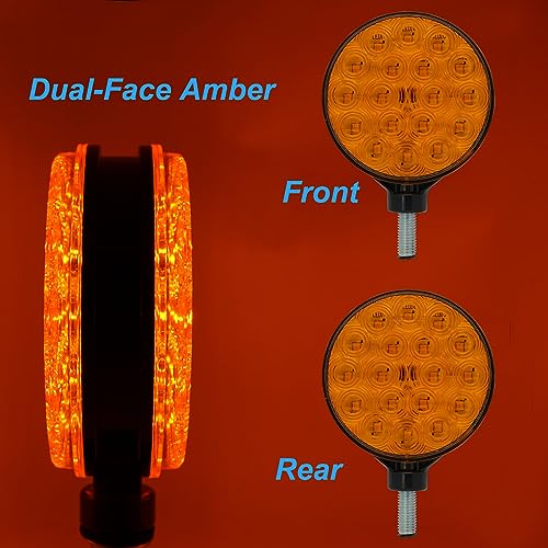 2-Pack 4" Round Dual-Face Amber LED Hazard Warning Lights | 12V Pedestal Mount Flashing Strobe Caution Light for Tractor, Trailer, Truck, RV, Off-Road, Boat & Emergency Vehicles - size: 2Pcs Warning Light