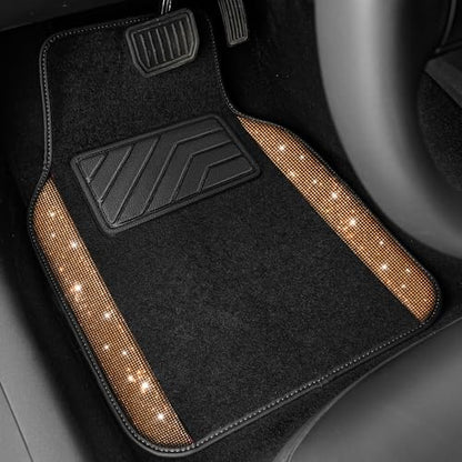 CAR PASS Bling Diamond Car Floor Mats, Shining Rhinestone Carpet Sparkly Glitter Crystal with Anti-Slip PVC Heel Pad Waterproof Universal Fit Automotive SUV,Sedan,Van,Cute Girl Women,4pcs Golden - color: Golden