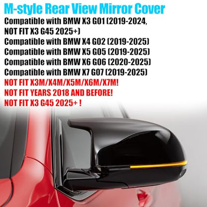 Jaronx Compatible with BMW Mirror Cover X3 G01 2019-2024,X4 G02/X5 G05/X7 G07 2019-2024,X6 G06 2020-2024, Clip-on M Style Horn Rearview Mirror Caps for BMW,Left Driver & Right Passenger (Glossy Black) - size: Mirror Cover Black
