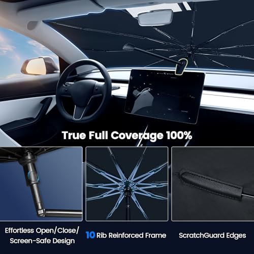 Windshield Sun Shade Umbrella for Ford Edge 2015-2025,Heat Blocking Keep Car Cool,UV Protection Windshield Sunshade, Emergency Rain Shield&Dashboard Protector-Thickened ICY Silver - size: For Ford Edge 2015-2025