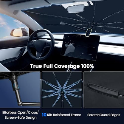 Windshield Sun Shade Umbrella Thickened for Ford Mustang 2015-2026, UV Block & Heat Insulation to Keep Interior Cool, Emergency Rain Shield Dashboard Protector, Easy to Setup & Foldable - size: For Ford Mustang 2015-2026