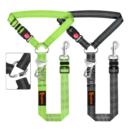 Removable Dog Seat Belt Harness for Car, 3 in 1 Pet Dog Car Seatbelt Leash, Retractable Restraint Secures to Vehicle Headrest & Adjustable Reflective Bungee Dog Seatbelt Tether, Green and Black - color: Black+Green