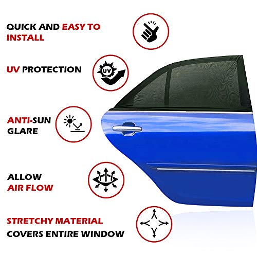 AUGOLA Car Window Shades, 2 Pack Breathable Mesh Side Sun Shades, Stretch Screens for Baby/Camping, Heat Block UV Protection, Back Window Covers for Car, Truck, SUV, Van (XL 63''x28'') - size: Extra Large