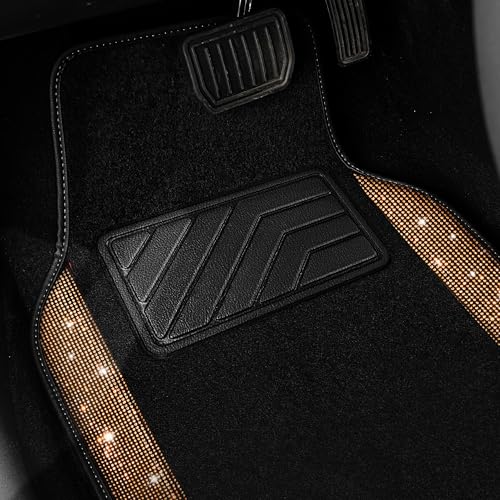 CAR PASS Bling Diamond Car Floor Mats, Shining Rhinestone Carpet Sparkly Glitter Crystal with Anti-Slip PVC Heel Pad Waterproof Universal Fit Automotive SUV,Sedan,Van,Cute Girl Women,4pcs Golden - color: Golden