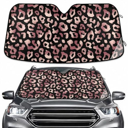 Windshield Sun Shade Rose Gold Pink Leopard Cheetah Animal Front Window Block UV Shades Visor Reflective Retractable for Car SUV Trucks - color: A010