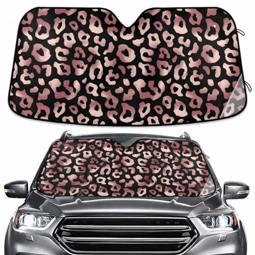 Windshield Sun Shade Rose Gold Pink Leopard Cheetah Animal Front Window Block UV Shades Visor Reflective Retractable for Car SUV Trucks - color: A010