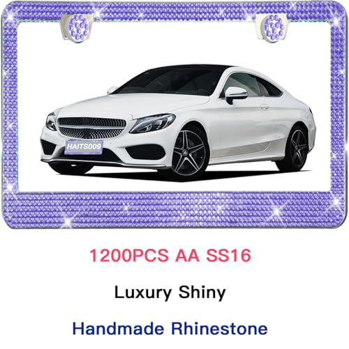 2 Pack License Plate Frames for Women, Sparkly Rhinestone Diamond Car Accessories with Glitter Crystal Caps (Purple (2PCS)) - color: Purple (2PCS)