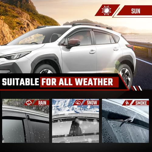 Tape-On Rain Guards Compatible with Su-baru Crosstrek Impreza 2024 2025 Black Extra Durable Shatterproof Side Window Deflectors, Window Visors, Wind Deflectors - 4 PCS - size: Fit for Su-baru Crosstrek 2024-2025 Tape On
