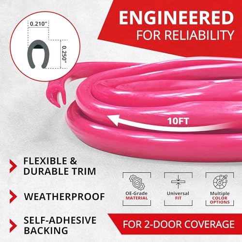 All-Fit Automotive Car Door Edge Protector – Universal DIY Edge Trim to Prevent Scratches & Dings – Flexible Adhesive Molding Trim for Cars, Trucks & SUVs (10 Ft - Pink) - color: Pink