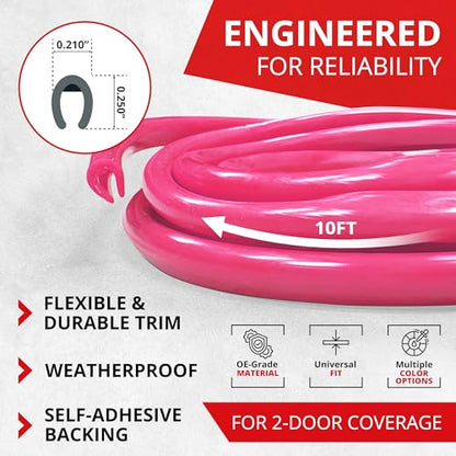 All-Fit Automotive Car Door Edge Protector – Universal DIY Edge Trim to Prevent Scratches & Dings – Flexible Adhesive Molding Trim for Cars, Trucks & SUVs (10 Ft - Pink) - color: Pink