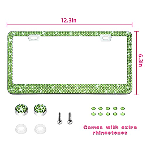 Bling License Plate Frame for Women, 1PCS Sparkly License Plate Frames| Over 1200 pcs 14 Facets Bedazzled Clear Glass Diamond Rhinestone Crystals w/Free Glitter Diamond Box (Olive Green) - color: olive green