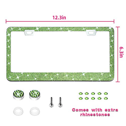 Bling License Plate Frame for Women, 1PCS Sparkly License Plate Frames| Over 1200 pcs 14 Facets Bedazzled Clear Glass Diamond Rhinestone Crystals w/Free Glitter Diamond Box (Olive Green) - color: olive green