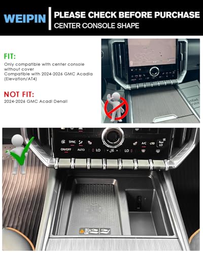 for 2Pcs Center Console Organizer Tray ABS Materials& TPE Wirless Mats Storage Box Compatible with 2024-2026 GMC Acadia (Elevation/AT4) - Only Compatible with Console Without Cover - color: Acadia 24-26 Upper Center Tray