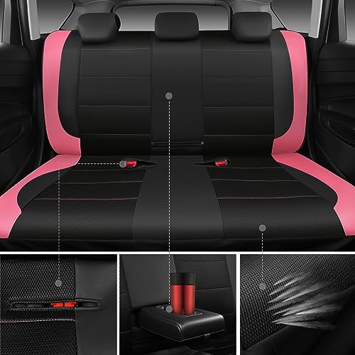 CAR PASS Leather Seat Covers, Breathable Universal Car Seat Cover Full Set for Cute Women Girly,Super 5mm Composite Sponge Inside,Airbag Compatible fits Most Auto,SUVs,Trucks,Vans(Black&Pink) - color: Black&Pink, size: Full Set