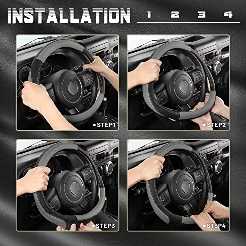 SEG Direct Car Steering Wheel Cover for F-150 Tundra Range Rover 15.5-16 inch, Black and Gray Microfiber Leather - color: Black and Gray, size: Large size[15 1/2''-16'']