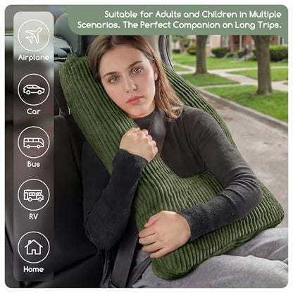 HIGOGOGO Washable Travel Pillow, Car Pillow for Kids & Adults, Travel Pillows with Removable Soft Cover and High-Support Foam, Fix Neck and Body Sitting/Sleeping on The Trip, Dark Green - color: U-dark Green