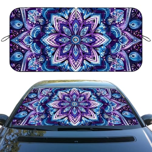 Mandala Lotus Car Windshield Sunshades Flowers Purple Blue Abstract Art Front Window Sun Shade Blocks UV Rays Sun Visor Protector for Car Sedan Truck SUV Accessories 59" X 31" - color: Mandala Lotus_17, size: 59"L x 31.5"W